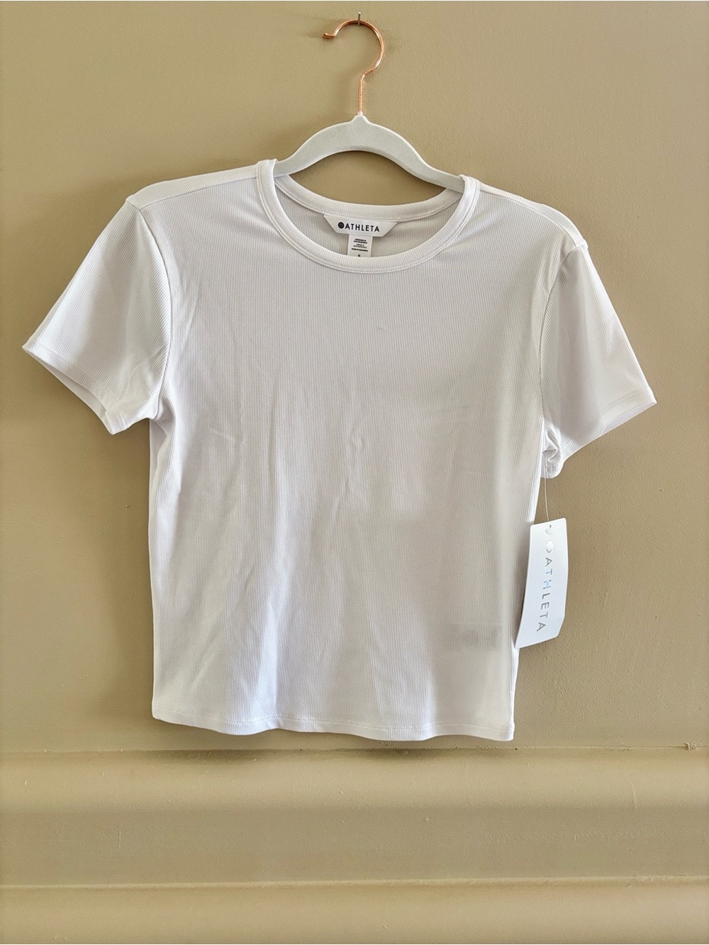 Athleta Signature Rib Crop Tee. White. Small. NWT.